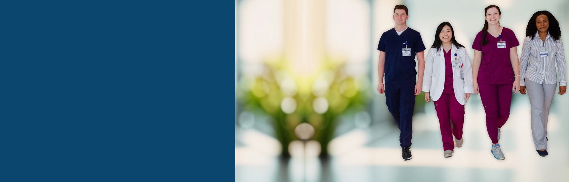 group of pharmacists walking and smiling