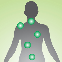 illustration of human body with green dots placed on targeted areas