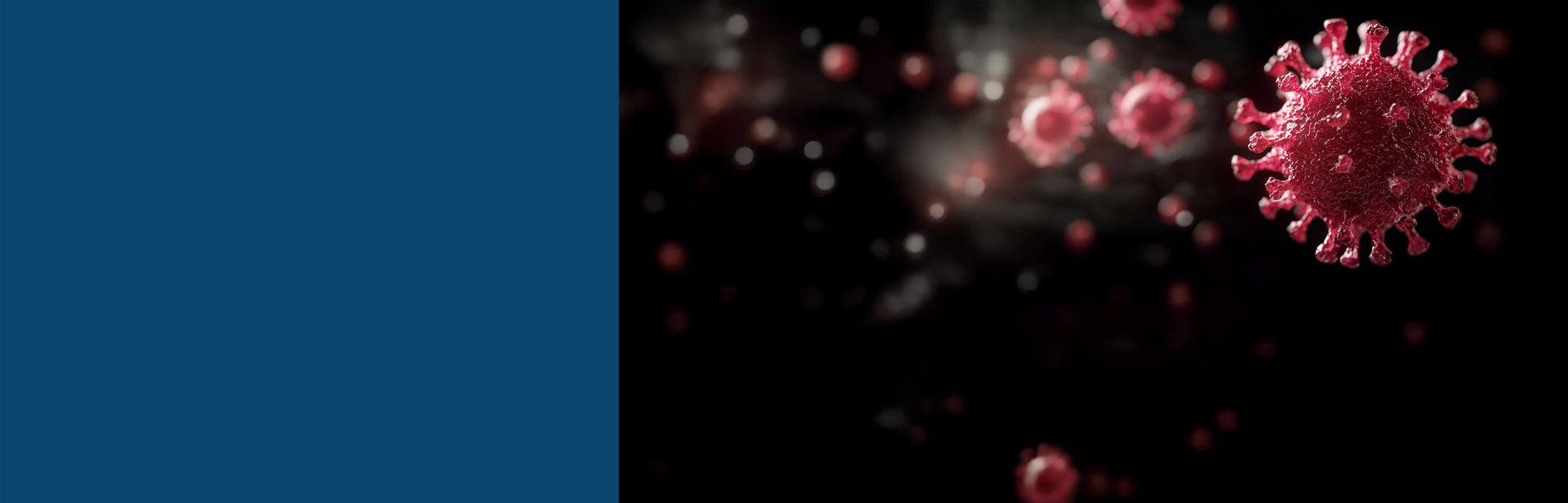 header with virus imagery, showing the spread of infection in a dark background