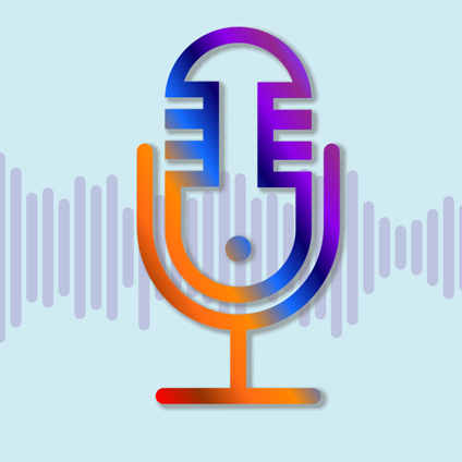 stylized microphone and audio waves