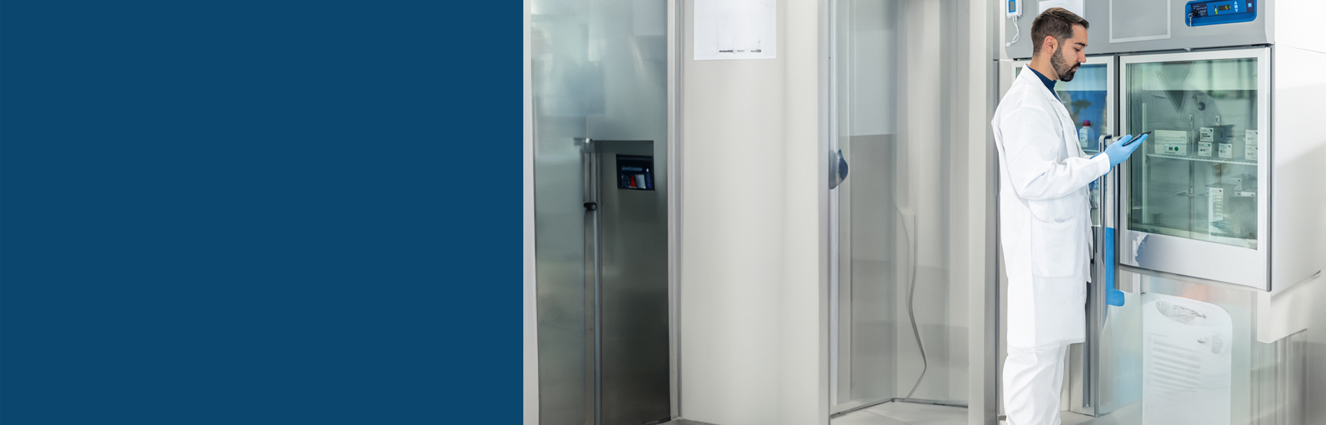 header - pharmacist looking at refrigerated specialty drugs